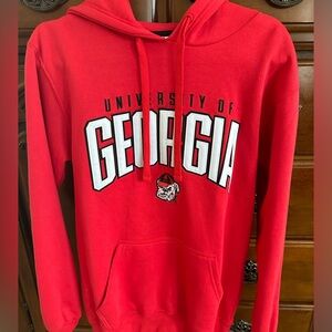 University of Georgia red sweatshirt with hoodie by Champion. Size small.